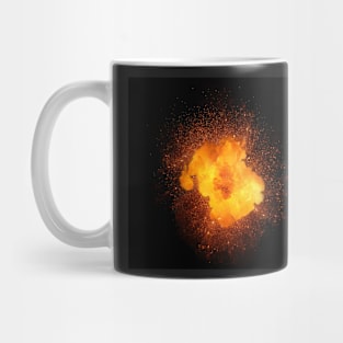 Realistic fiery explosion, orange color with sparks isolated on black background Mug